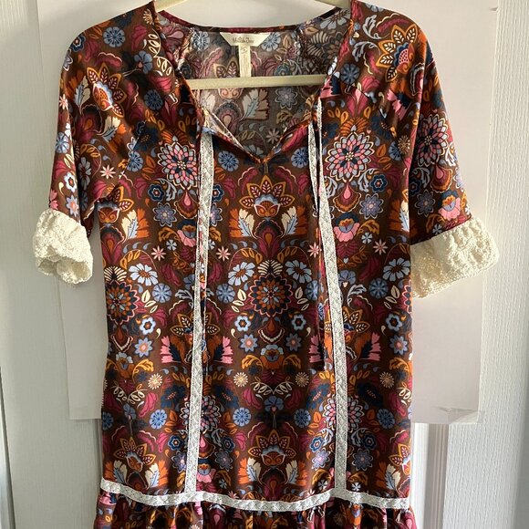 Matilda Jane Dress Women Lace Trim Floral Brown Size Small Boho. - Picture 1 of 11